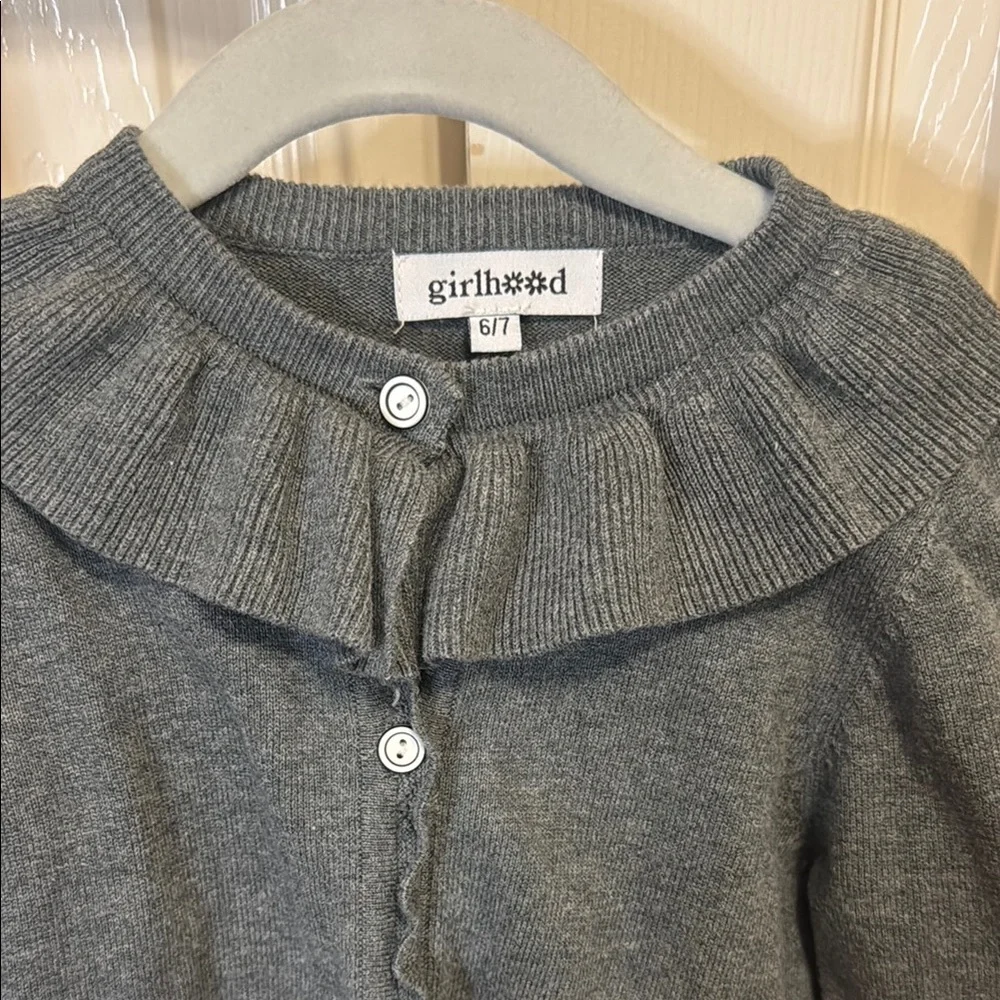 Gray Button-Up Cardigan with Ruffled Collar - Picture 2 of 2